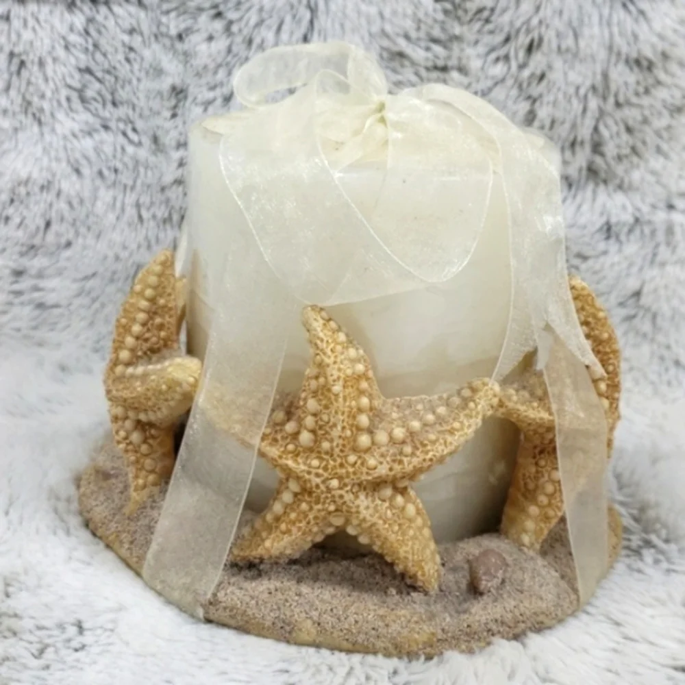 Vintage Beautiful Candleholder /5 Starfishes With Big Wight Big Candle - Picture 1 of 10